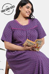 Zivame True Curv Petal Dreams Knit Cotton Full Length Nightdress - Medivel Blue — thumbnail 1
